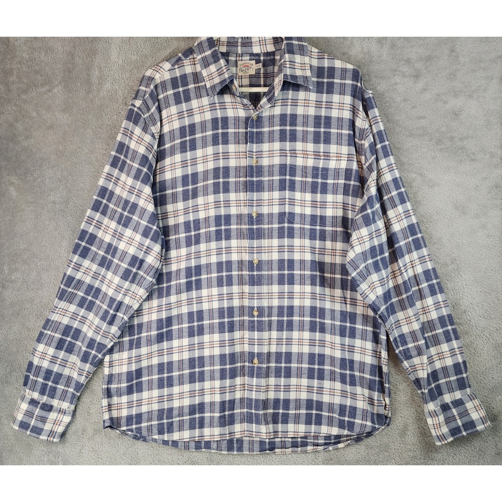 Faherty Brand Shirt Mens XL Blue‎ White Plaid Cotton Flannel Button Down Casual
